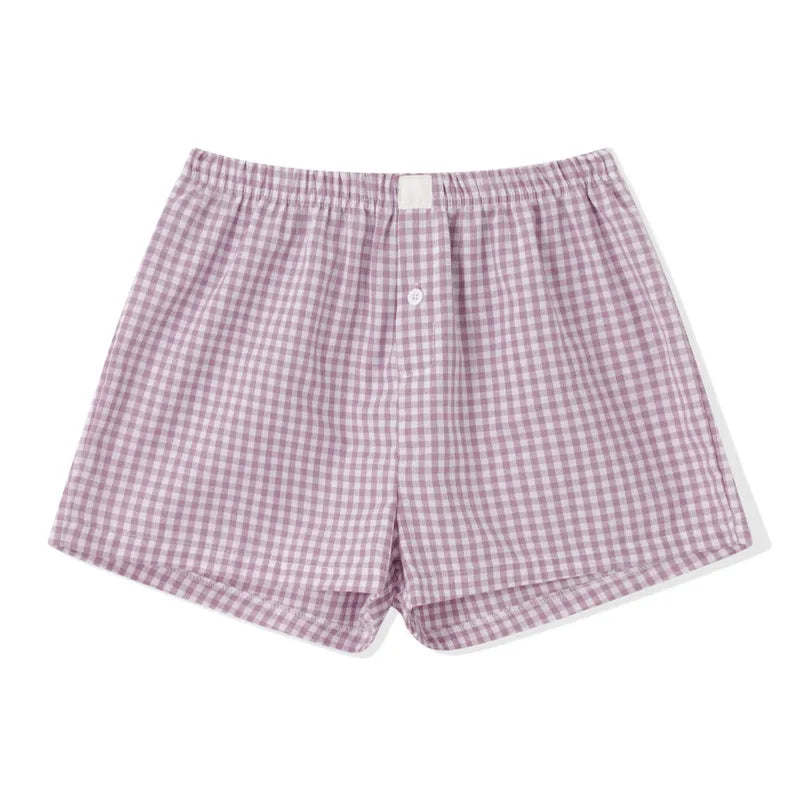 Women Vintage Summer Plaid Shorts y2k Fairy Clothes Sweet Girls Elastic Waist Slim Fit Bloomers Pants Loungewear Kawaii Shorts