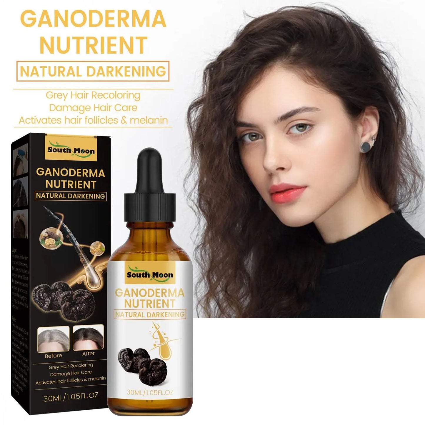 Ganoderma Hair Essential Oil Nutrient Darkening Improving Greying Reducing Damaged Prevent Loss Repairs Roots Hair Growth Serum