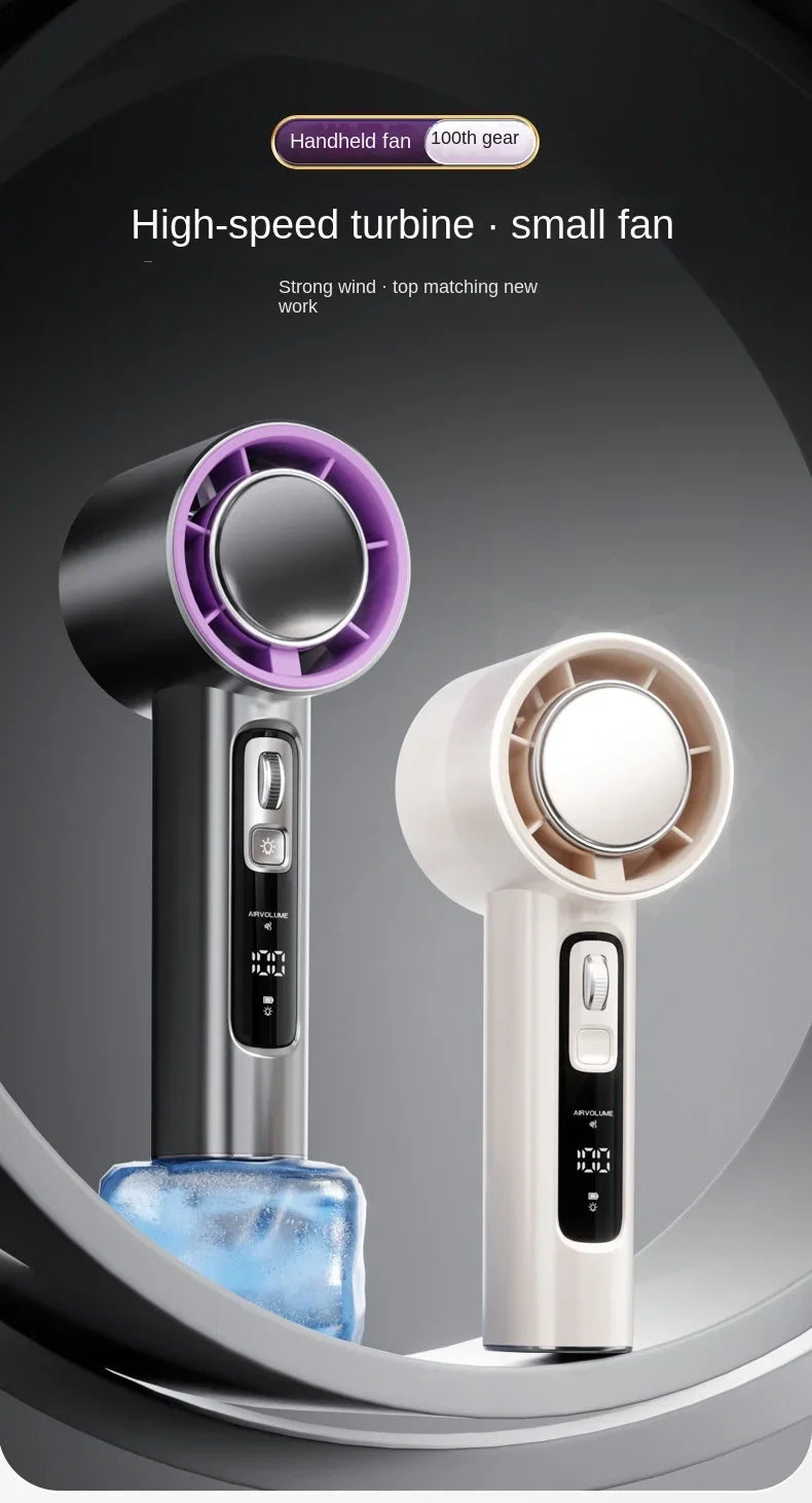 100 Gears Handheld Fan 5000mAh USB Mini Portable Rechargeable High-Speed Turbine Small Fan Desktop Student Electric Fan