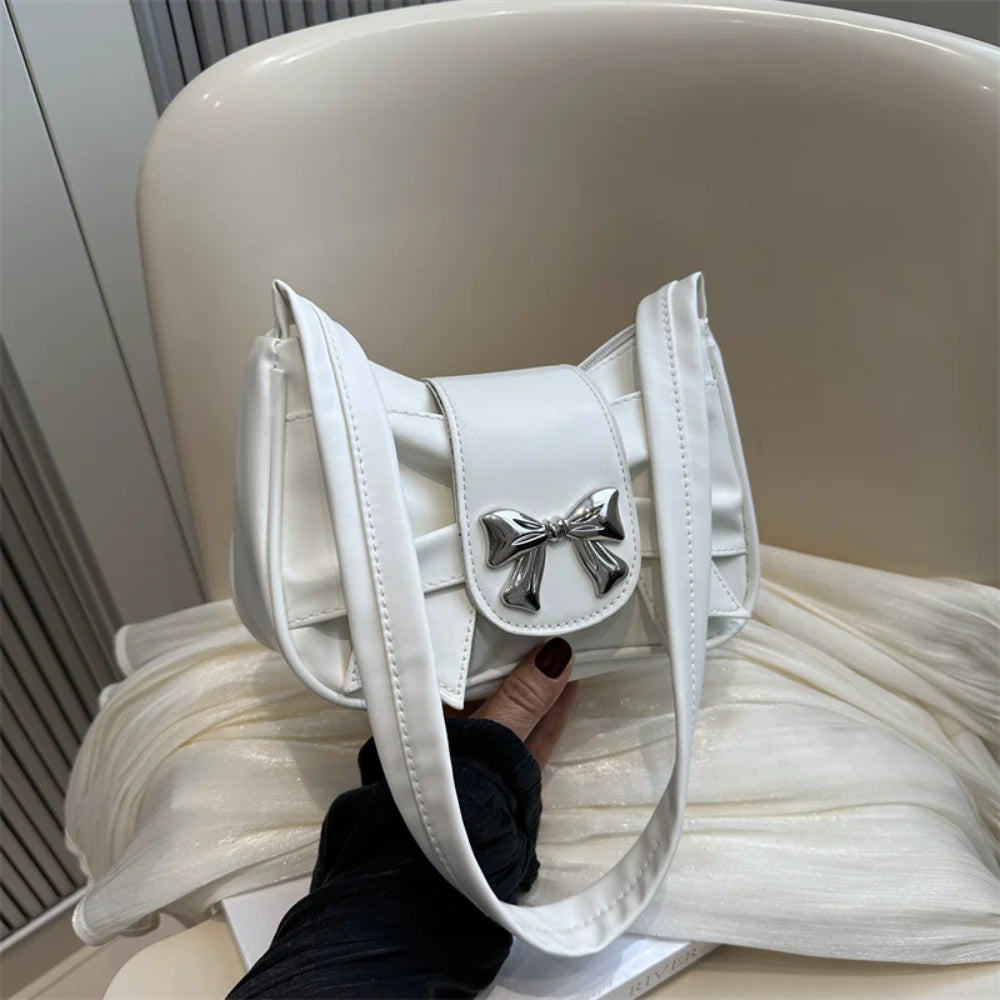 Korean Bow Pleated Shoulder Bag For Women 2024 Spring Summer New Armpit Bag Handbag