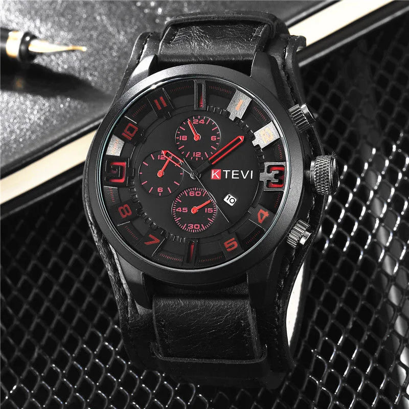 YIKAZE Luxury Business Men Quartz Watch Classic Retro Men's Watches Big Dial Leather Strap Date Military Wristwatch for Man