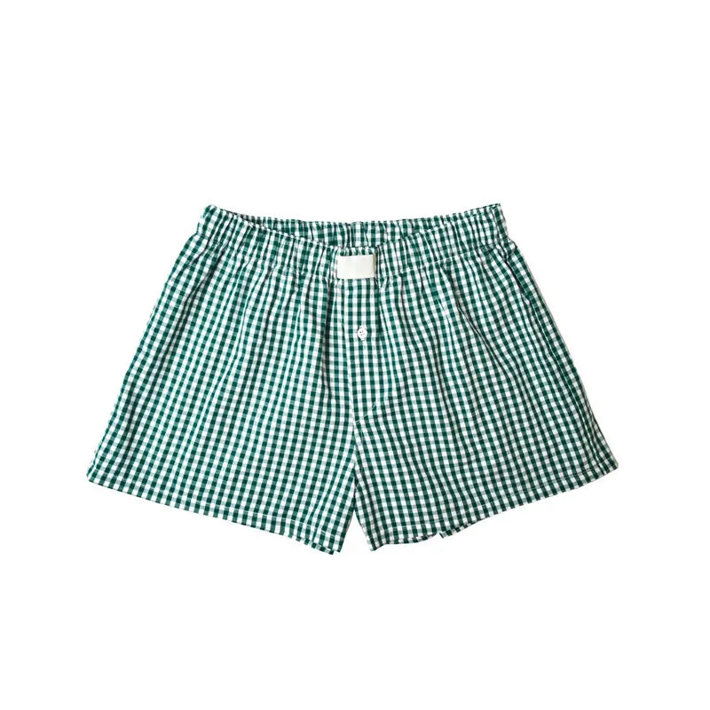 Women Vintage Summer Plaid Shorts y2k Fairy Clothes Sweet Girls Elastic Waist Slim Fit Bloomers Pants Loungewear Kawaii Shorts