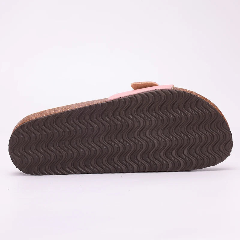 Kidmi Women Cork Suede Mules Slippers Outdoor Antiskid Beach Slippers Classic Cork Footbed Women Sandals With Adjustable Buckle