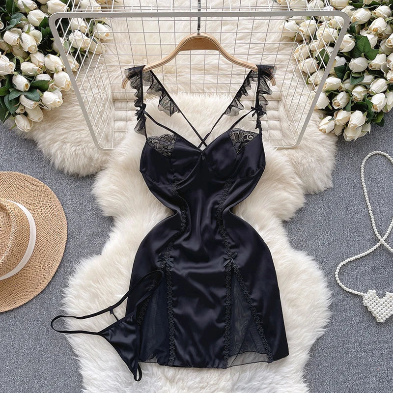 Girls Sexy Cute Japanese JK Uniform Mini Checkered Strap Skirt Off Shoulder High Waist Elastic Cosplay Dress Hot Sweet Pajama