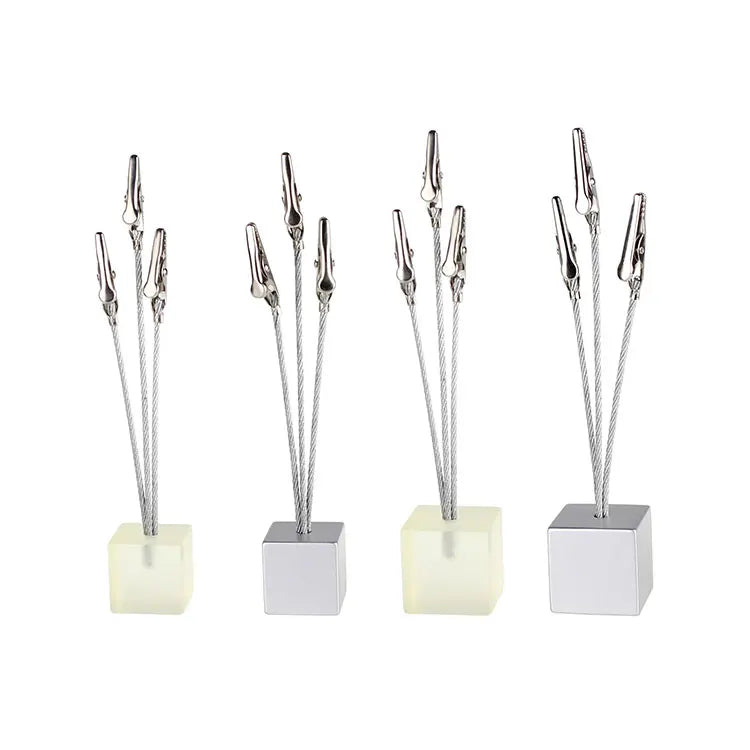 3 Wire Memo Holder Cube Picture Note card Clip Desk Paper Photo Holders Alligator Clamp Table Stand Place Office Business