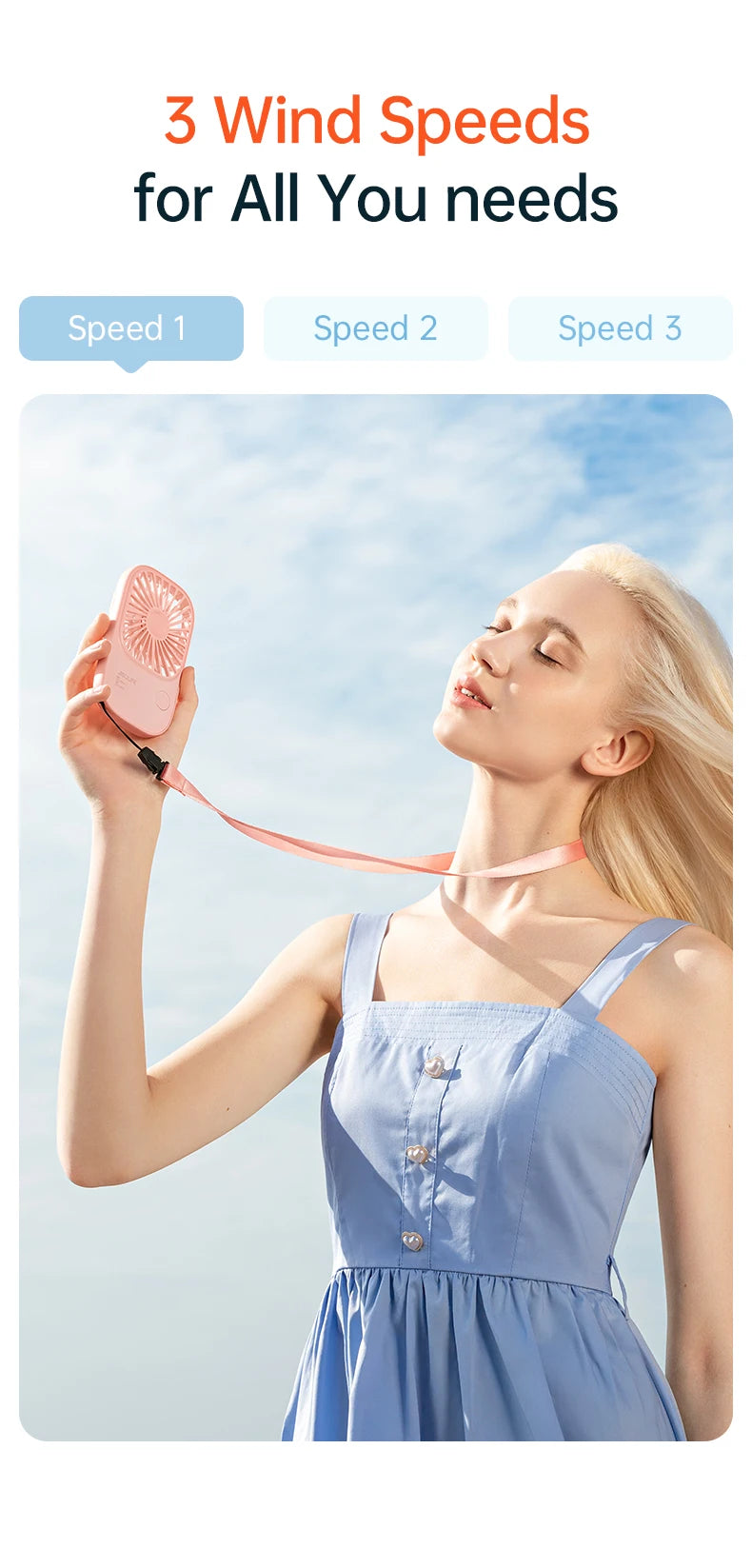 JISULIFE Mini Handheld Fan, Small Fans Portable with Bracket, USB Rechargeable Desk Fan ,Makeup Eyelash Fan ,Send Lanyard