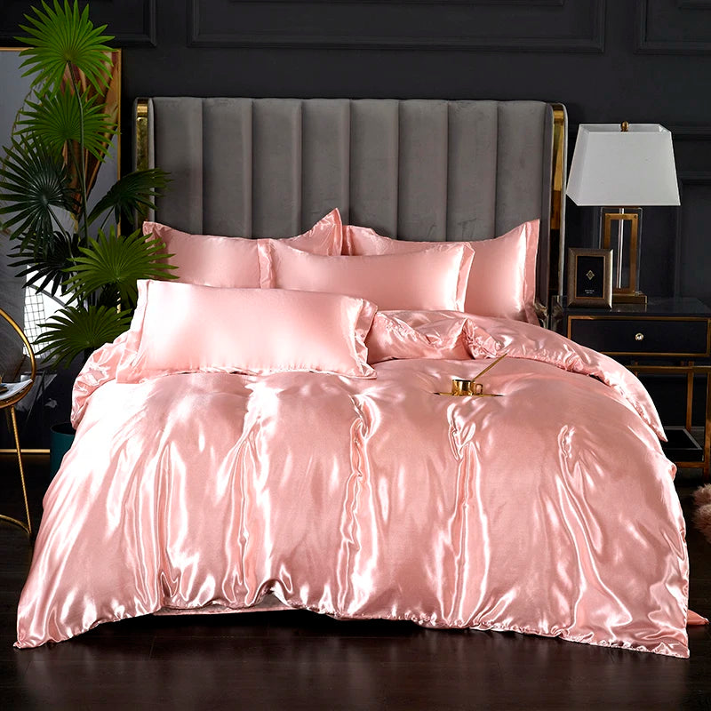 Silk Bedding Set with Duvet Cover Pink Bed Sheet Set with PillowCase 100% Pure Silk Bed Linen Set King Queen Full Twin Size