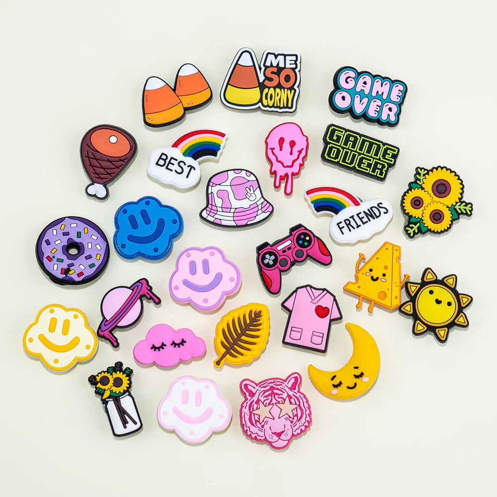 1PCS Nurse Uniforms Shoe Charms Accessories Sunflower Leaves Grape Pins Jeans Cheese Shoes Decoration Rainbow Clog for Kisd