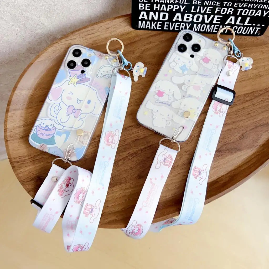 Cinnamon Dog Case Wrist Strap Ornament For iPhone 15 14 13 12 11 Pro Xs Max Xs XR 7 8 6 Plus SE 2020