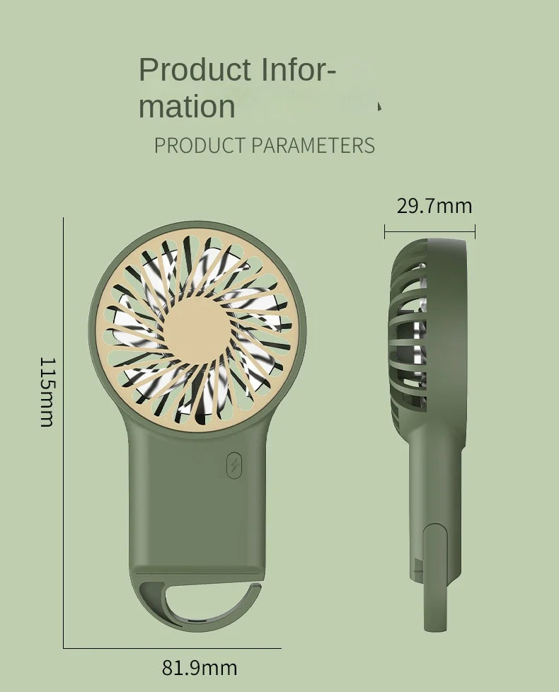 Cooling Electric Fan 3 Wind Speed Portable Pocket Fan For Travel Indoor Outdoor Usb Desktop Rechargeable Handheld Fan with Hook