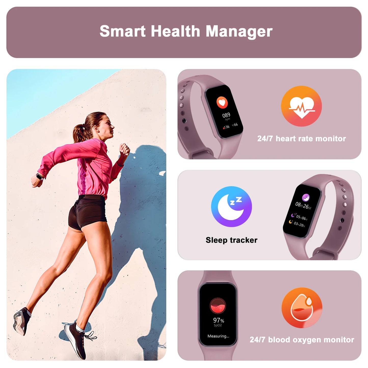 IOWODO 1.47" HD Smart Watch for Men Women Exercise Mode Smartwatch Sleep Monitor Pedometer Fitness Watch with Heart Rate SpO2