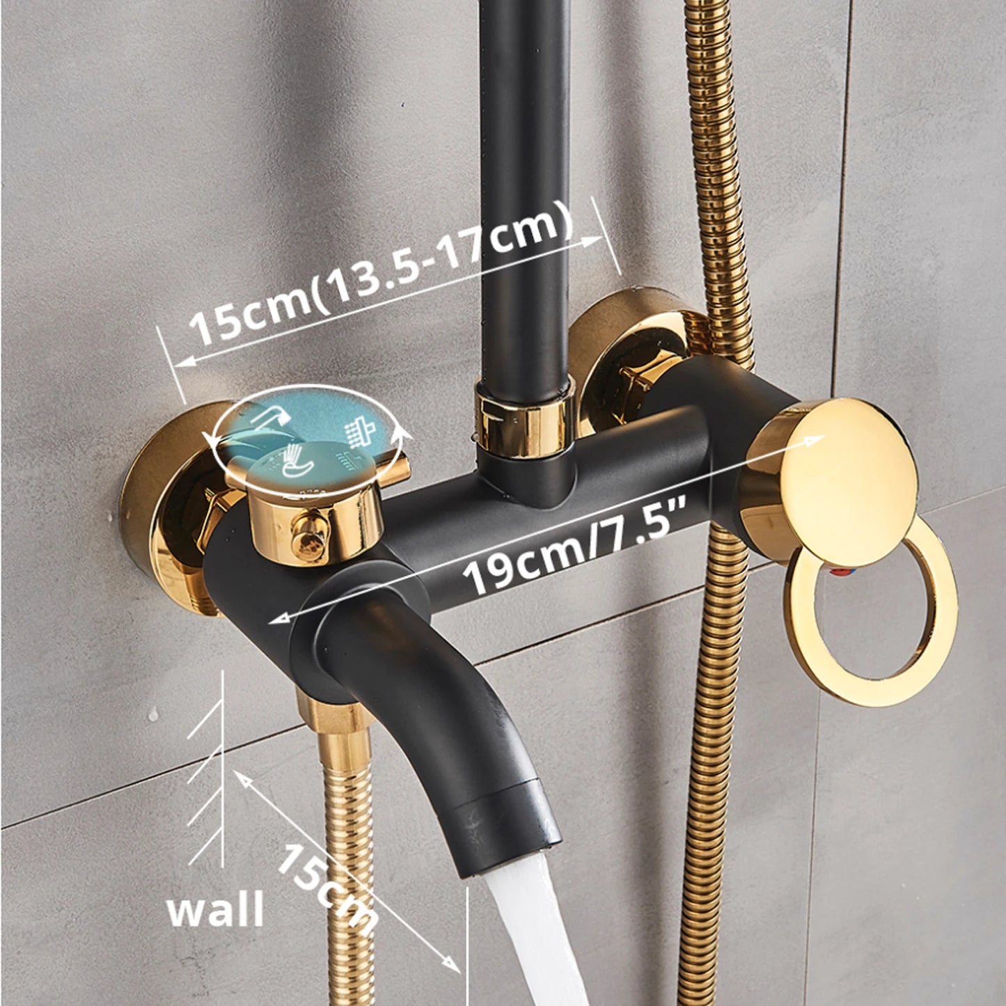 Black Shower Set Faucet Rainwater Manual System High-Quality Pure Lead-Free Copper Material With Good Water-Saving Performance
