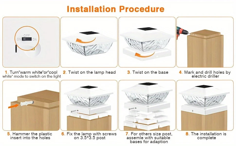 4/6/8/12 Pack 2 Mode Bright Solar Post Lights, Solar Powered Deck Lights for 4x4 4.5x4.5 5x5 Posts in Garden Decor, White