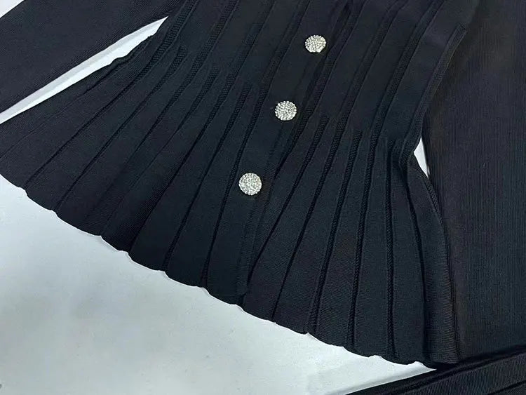 New autumn and winter women's V-neck heavy crystal button waist knitted cardigan y2k Korean version slimming hollow high-end top