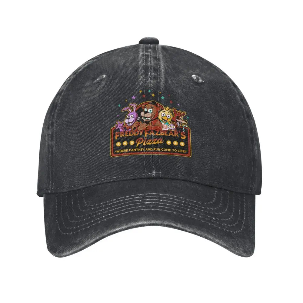 Pizza 1983 FNAF-Freddyy Five-Nights Men Women Baseball Cap Bear Gamer Halloween Distressed Cotton Hats Vintage Headwear