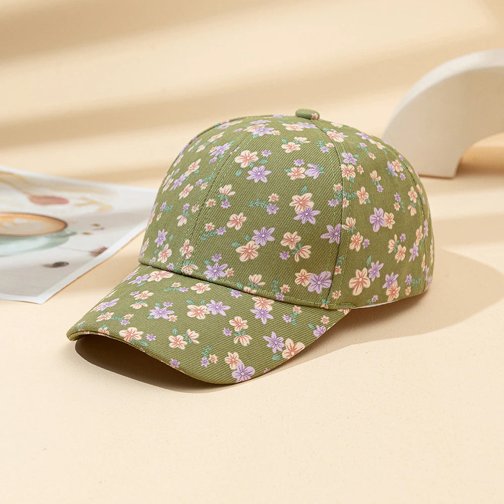 1 women's versatile flower printed baseball cap, spring and summer outdoor sun protection duckbill hat