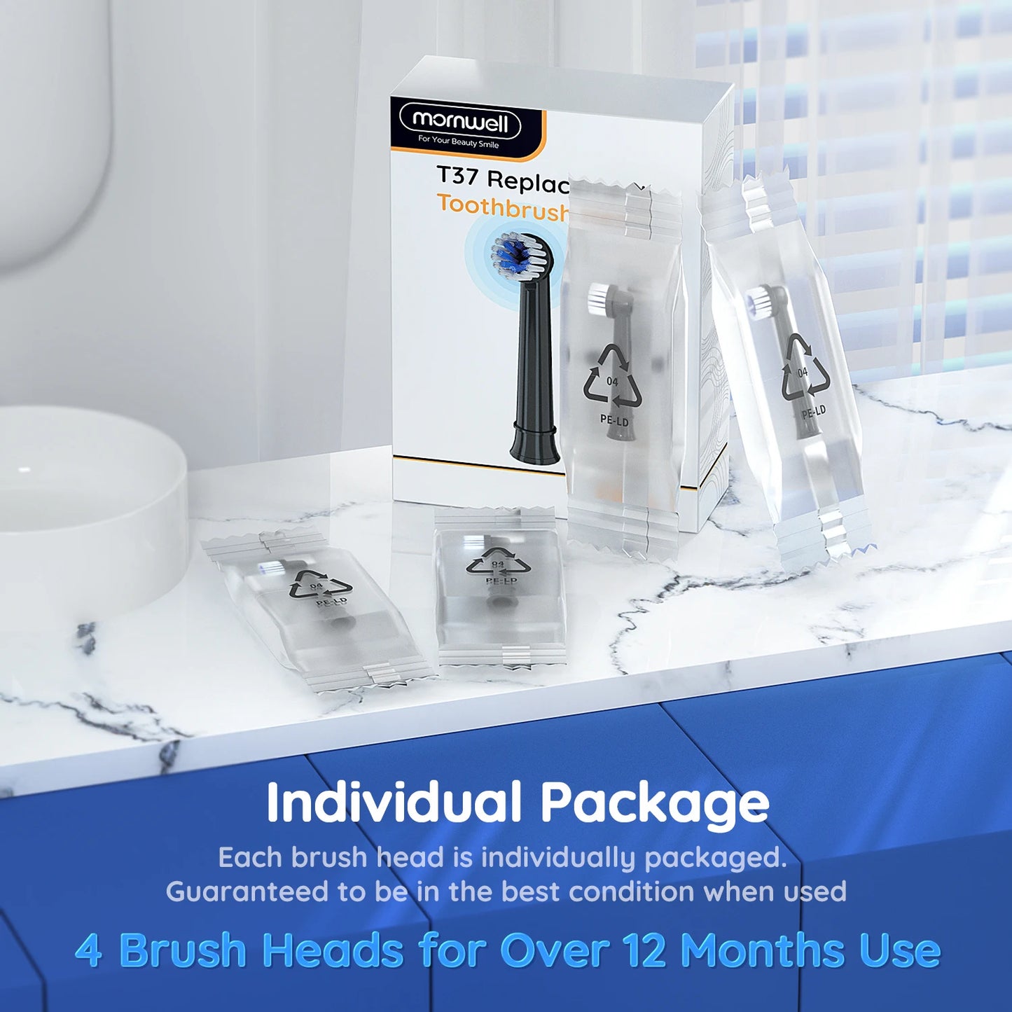 Mornwell T37 Electric Toothbrush Rotation Clean Teeth Adult Teeth Brush Electric Tooth Brush With 4 Extra Replacement Heads