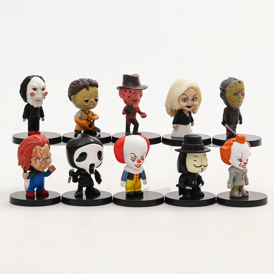 10pcs/set Horror Movie Characters V for Vendetta Chucky Freddy Jason Saw PVC Figures Toys