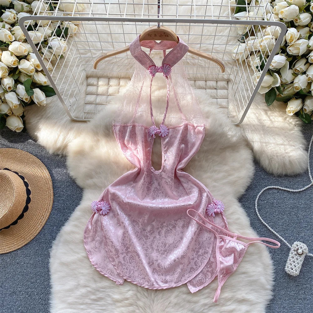 Girls Sexy Cute Japanese JK Uniform Mini Checkered Strap Skirt Off Shoulder High Waist Elastic Cosplay Dress Hot Sweet Pajama