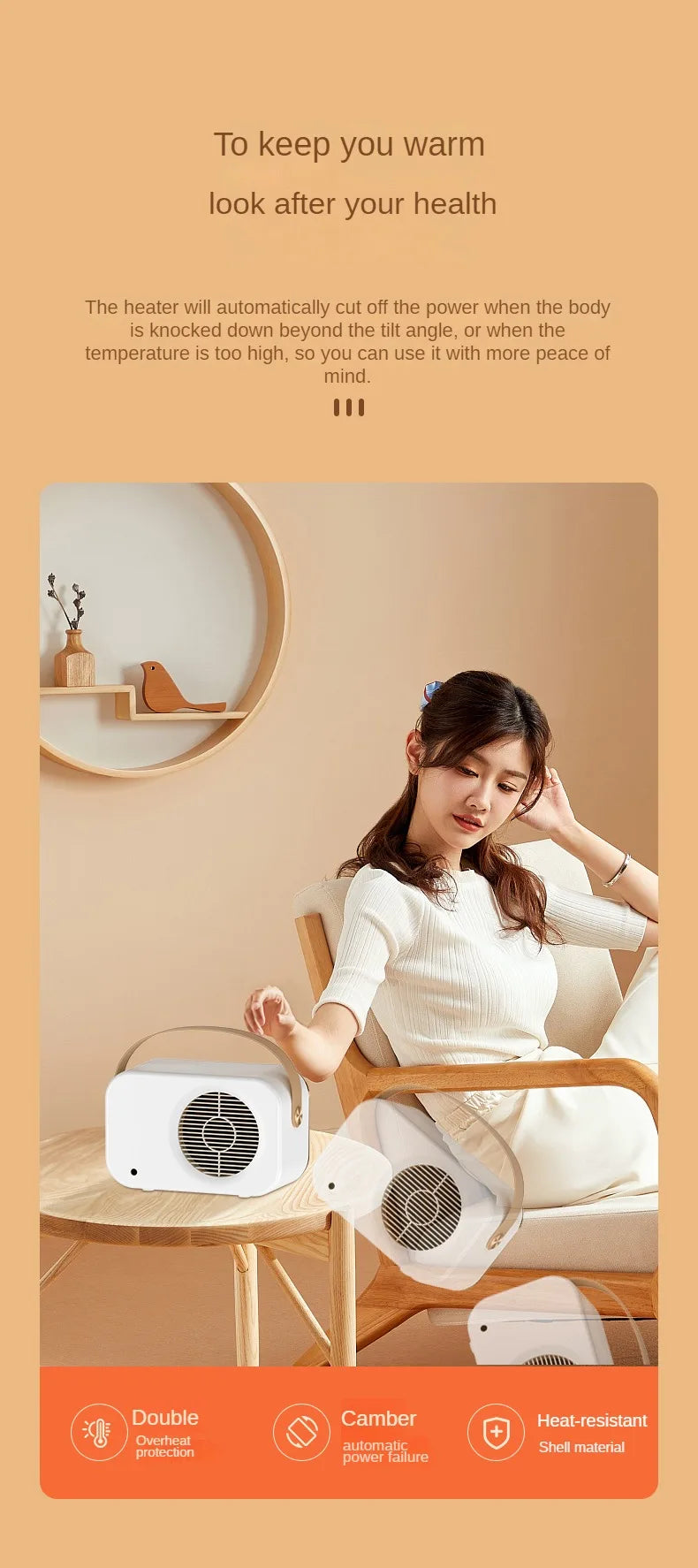 1200W Electric Heater Fan Portable Desktop Fan Heating Warm Air Blower Hand Foot Radiators Home Office Room Warmer Machine 220V