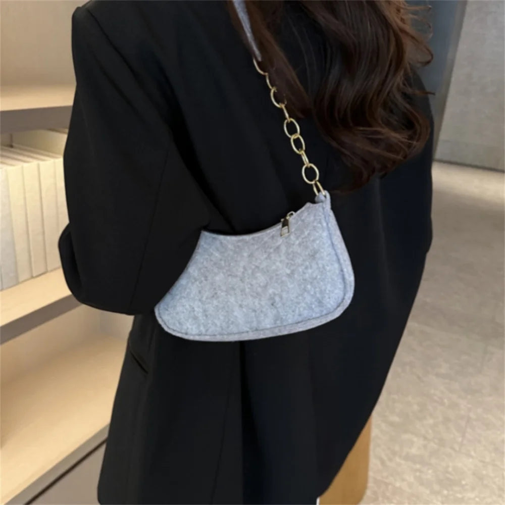 Felt Mini Shoulder Bags for Women 2023 Women's Underarm Bags Texture Solid Color Casual Handbags Female Light Weigh Bag Pouch