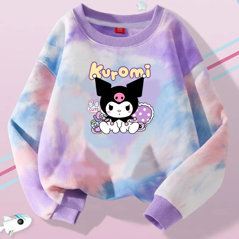 Kuromi Children T-shirt Long-sleeved Clothing Kids Bottoming Shirt Crewneck Girl Clothes Sweatshirt O-neck Pullover Blouse