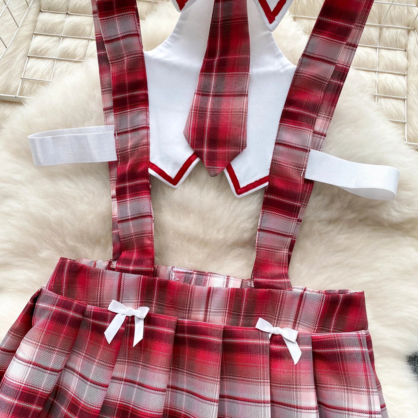Girls Sexy Cute Japanese JK Uniform Mini Checkered Strap Skirt Off Shoulder High Waist Elastic Cosplay Dress Hot Sweet Pajama