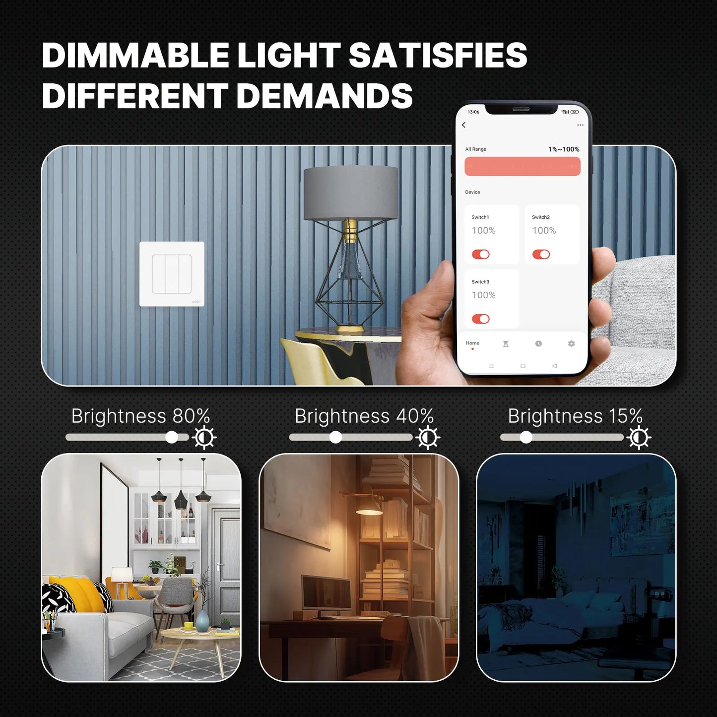 MOES Star Ring Series ZigBee Smart Dimmer Switch for Light Dimming Smart Life APP Work with Alexa Google Home Dimmable 1-3Gang