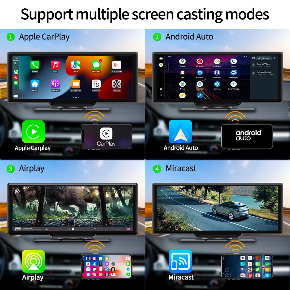 Imagebon 10.26" 4K ADAS Wireless CarPlay & Android Auto Dash Cam GPS Navigation 24h Park Monitor Night Vision Rear View Mirror