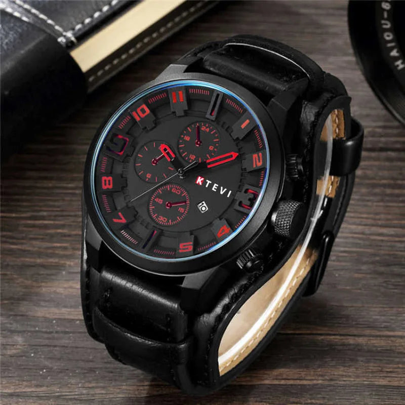 YIKAZE Luxury Business Men Quartz Watch Classic Retro Men's Watches Big Dial Leather Strap Date Military Wristwatch for Man