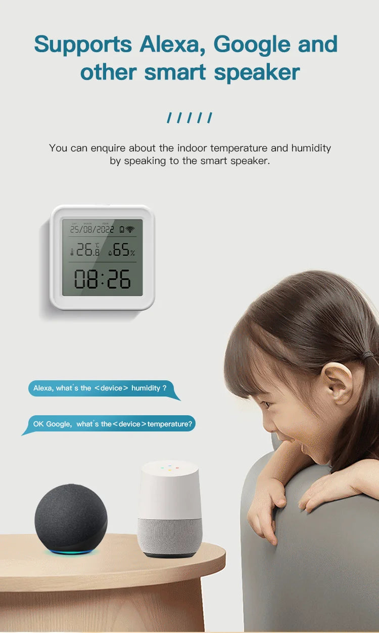 Tuya WIFI Smart Temperature Humidity Sensor Hygrometer Thermometer Backlight Smart Life Support Alexa Google Assistant