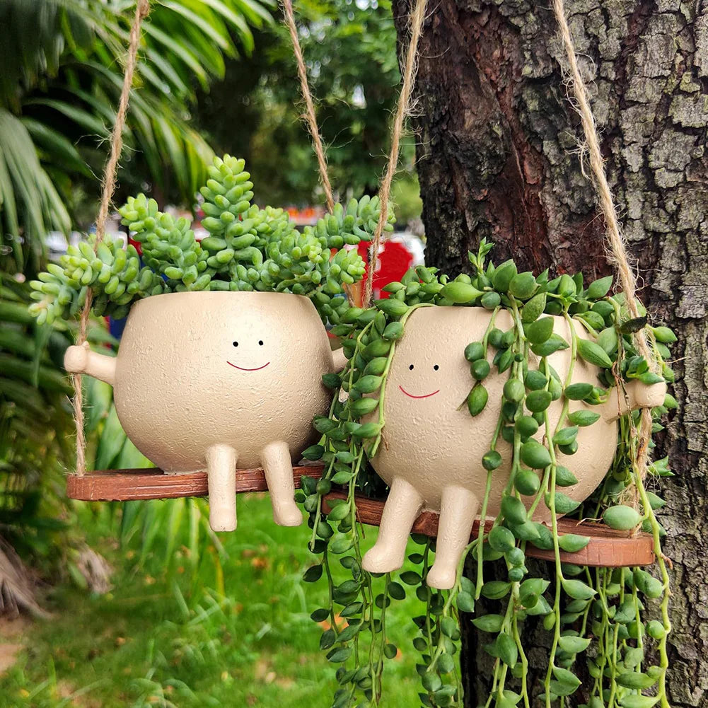 Flower Pot Wall Planter Pot Creative Swing Face Resin Cute Plant Succulent Pots Smiling Face Flower Container Garden Accessories