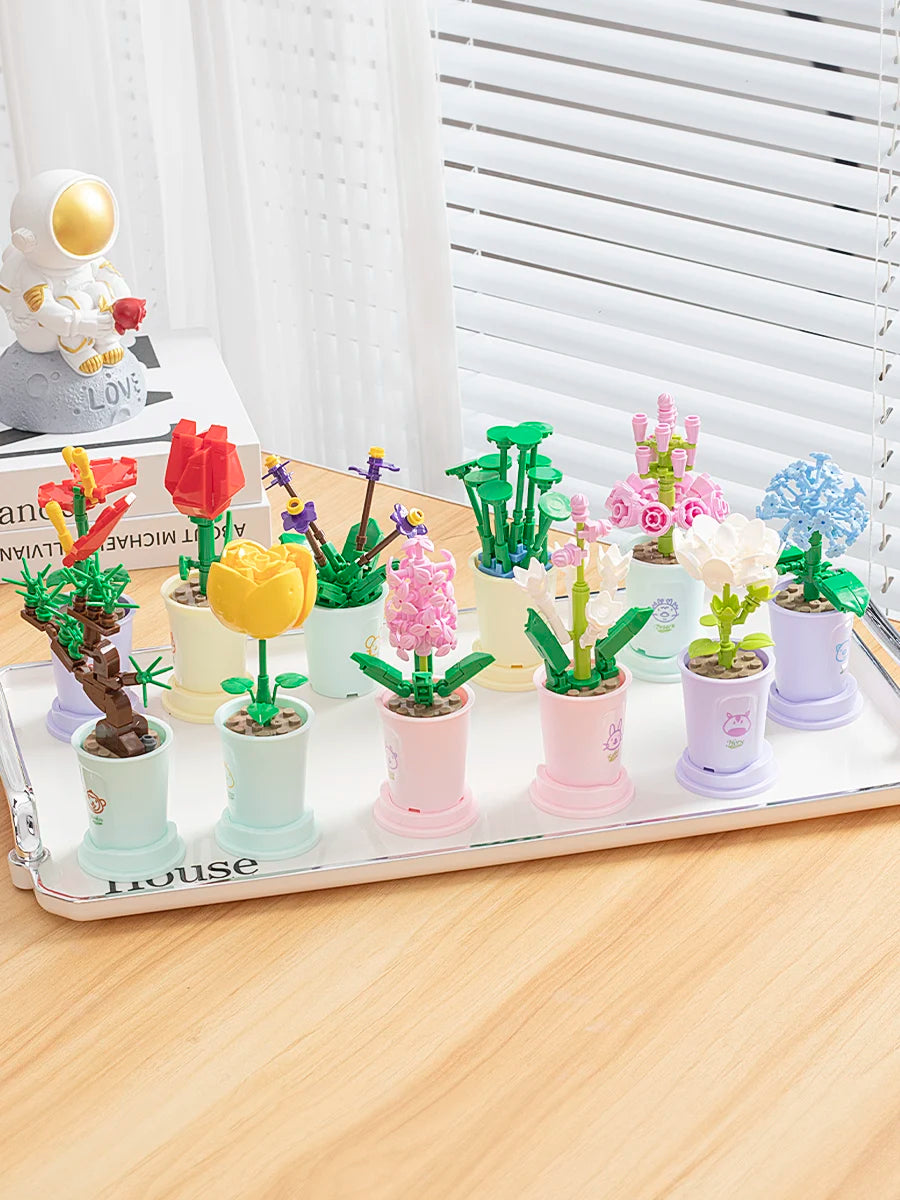 Zodiac Flower Building Block Eternal Bouquet Model Diy Home Decoration Small Particles Educational Toy Children Birthday Gift