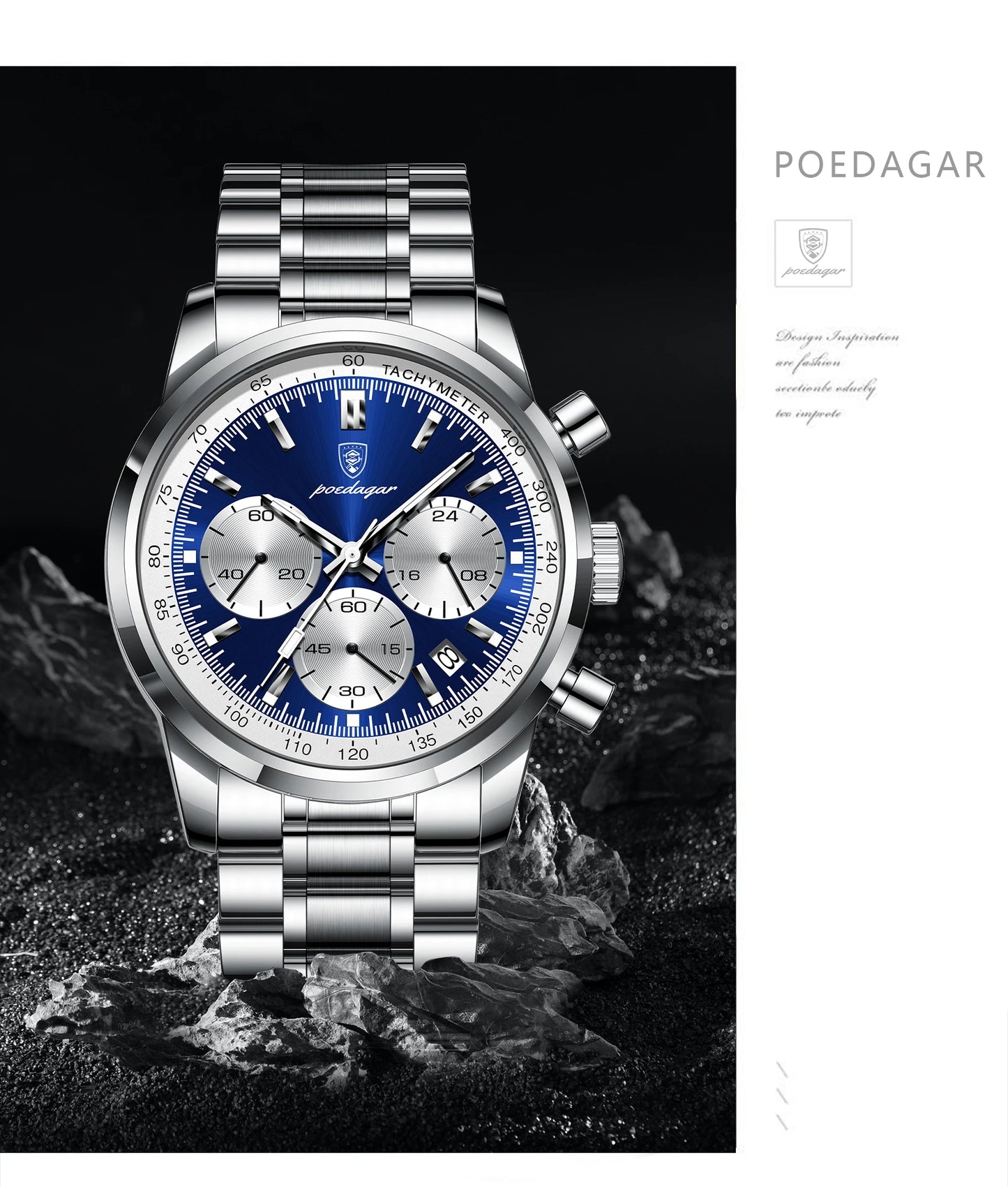 POEDAGAR Luxury Men Watch Waterproof Luminous Chronograph Date Stainless Steel Watch for Men Quartz Military Men's Watches Reloj
