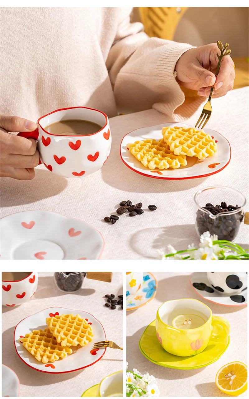 300ML Creative Hand Pinched Irregular Flower Ceramic mug Handmade Coffee Cup Breakfast Milk Afternoon tea cups Korean Style Mugs
