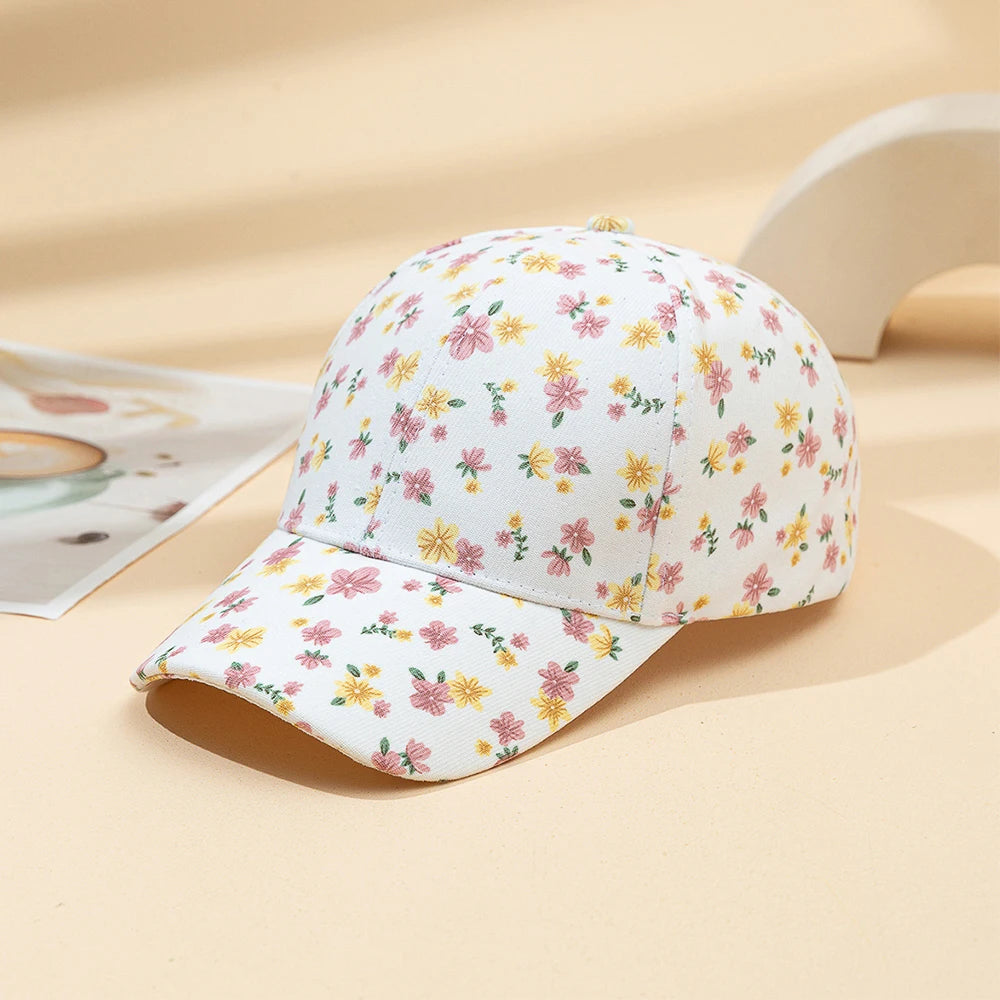 1 women's versatile flower printed baseball cap, spring and summer outdoor sun protection duckbill hat