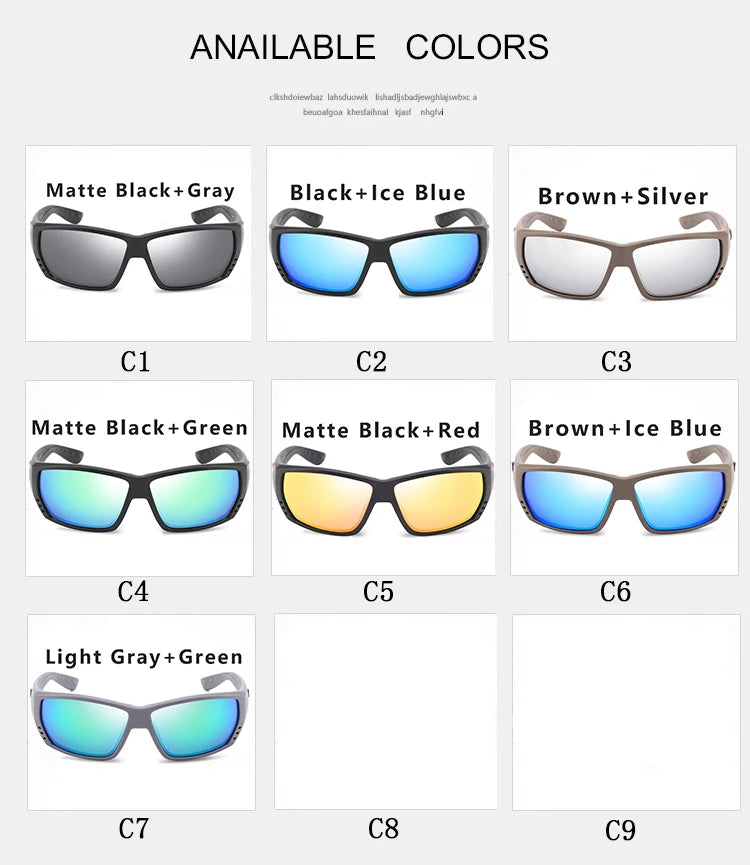 580P Tuna Alley Polarized Sunglasses Men Square Sunglasses For Men Fishing Eyewear Male Driving Sunglasses Oculos Travel Eyewear