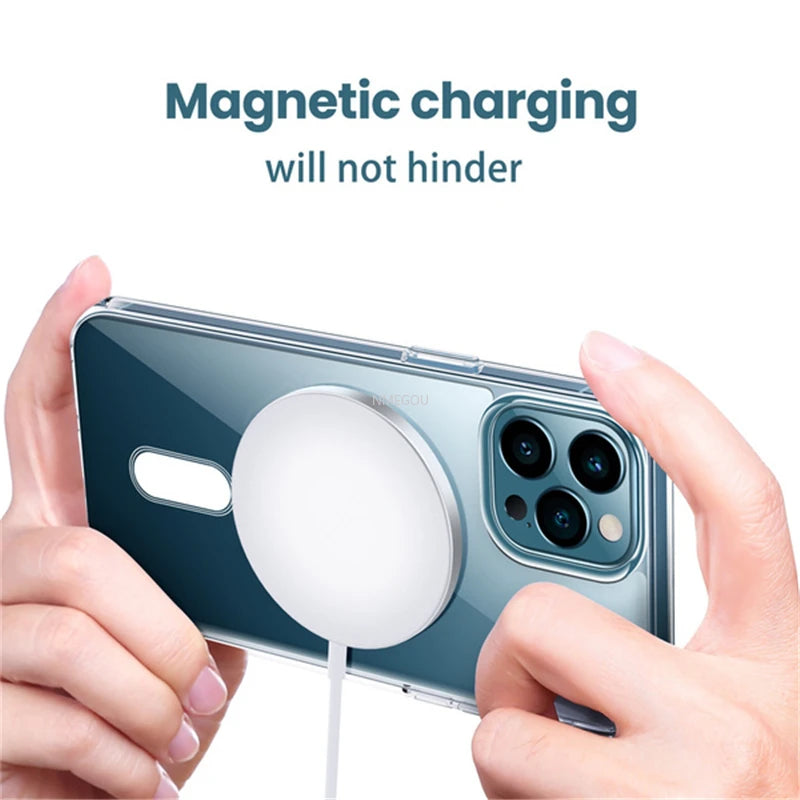 Ultra Clear Magnetic Circle Phone Case on For Magsafe IPhone 15 12 11 13 14 Pro Max Mini XS XR 8Plus SE 2020 IPone Macsafe Cover