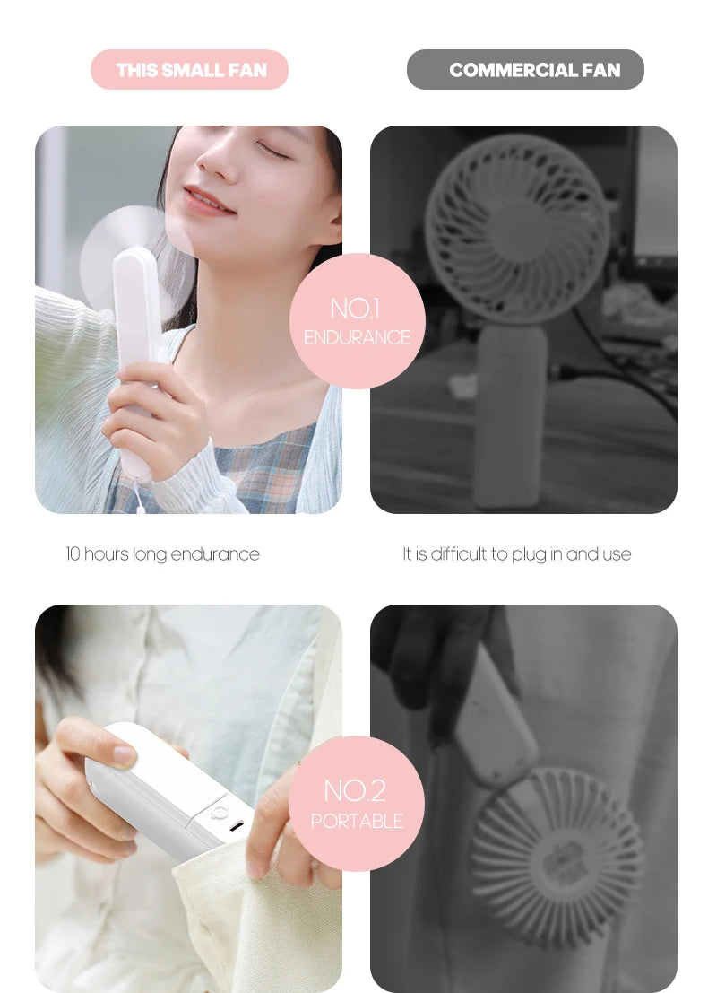 Portable Fan Mini Handheld Fan USB 1200mAh Recharge Hand Held Small Pocket Fan with Flashlight Feature
