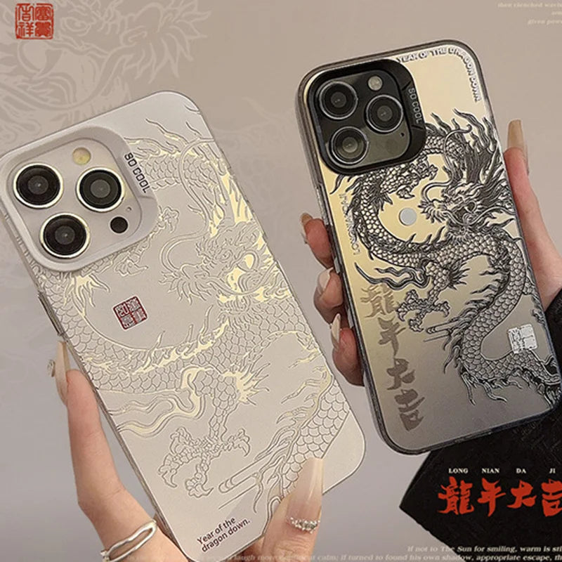 New Luxury Laser Eastern myths legends Chinese dragon Phone Case For iPhone 11 12 13 14 Pro Max 15 Plus 3D Totem Anti-drop Cover