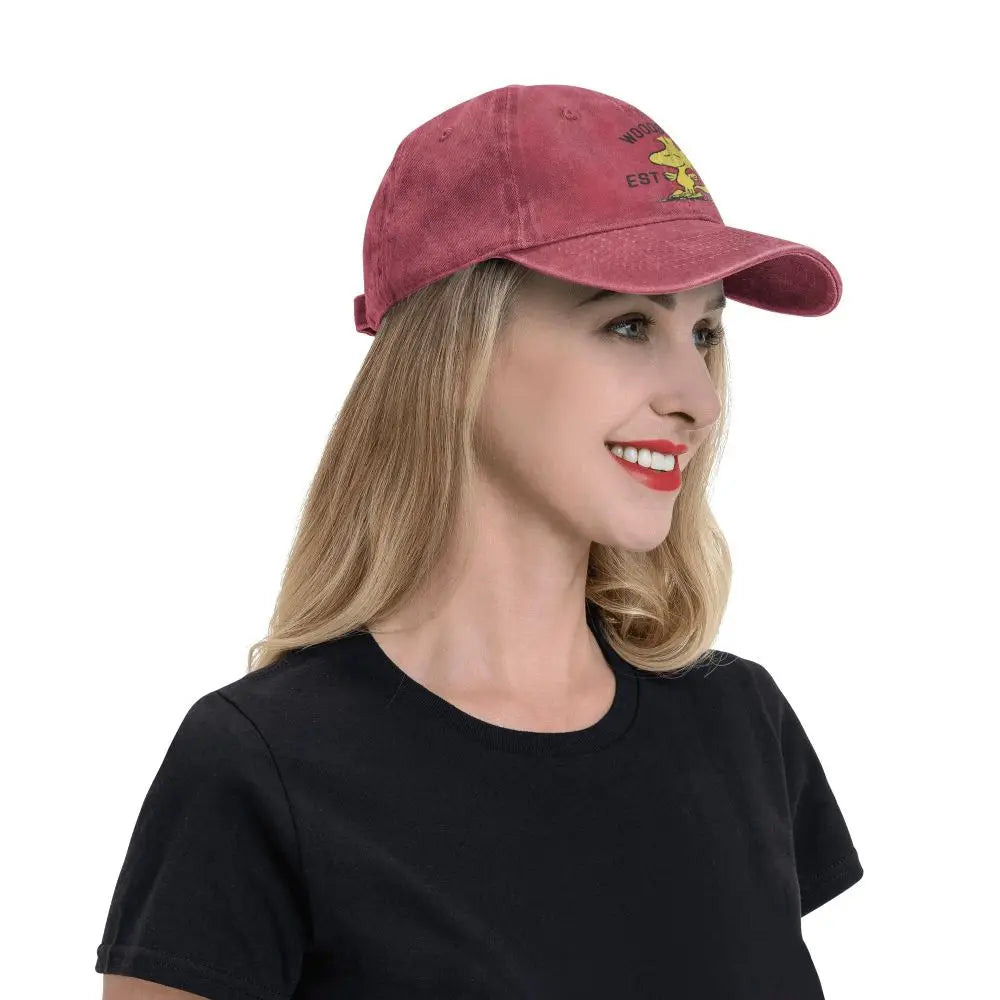 Peanuts Woodstock Snoopy Baseball Cap Vintage Distressed Denim Washed Snapback Hat Men Women Outdoor Workouts Adjustable Cap Hat