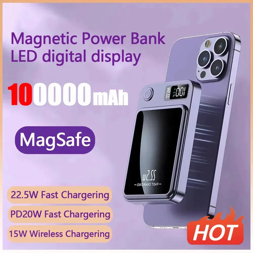 100000mAH Power Bank Magnetic Wireless 22.5W Ultra Capacity Super Fast Charging Magnetic Power Bank For Iphone15 Samsung Xiaomi