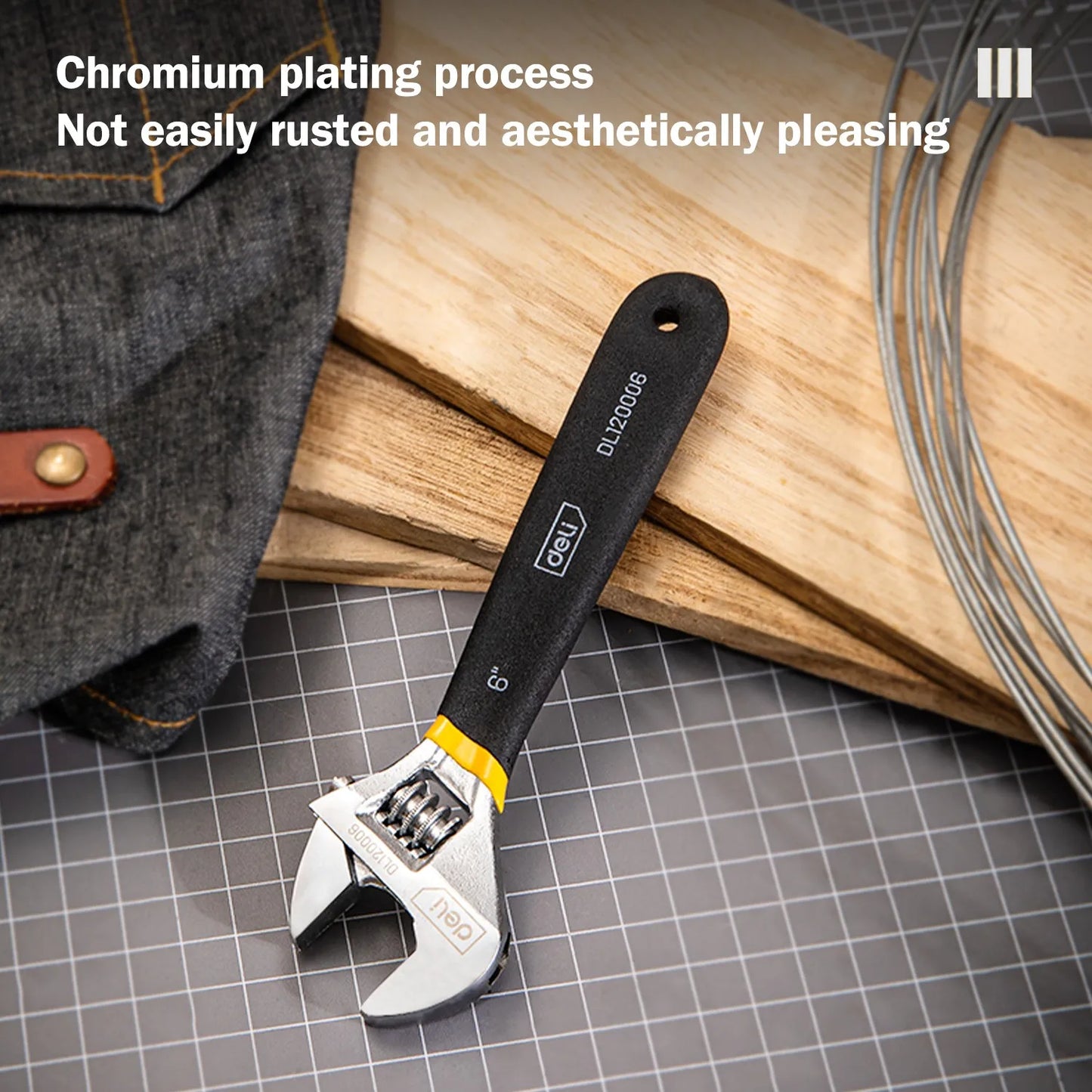 Deli Adjustable Spanner PVC Coated Handle Stainless Steel Universal Spanner Hand Tool 6 8 Inch Household Multifunctional Wrench