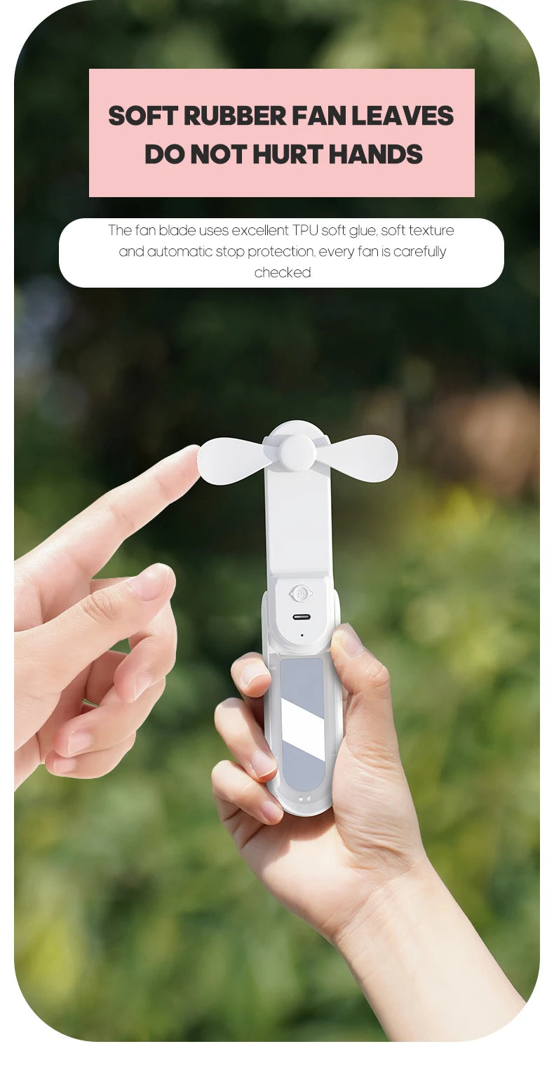 Portable Fan Mini Handheld Fan USB 1200mAh Recharge Hand Held Small Pocket Fan with Flashlight Feature