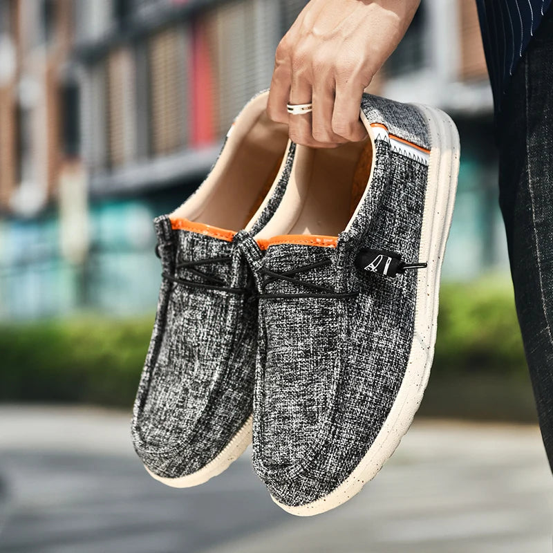 Men Casual Canvas Shoes Mens Loafers Breathable Slip on Flats Male Vulcanized Shoes Driving Shoes Plus Size 48 Walking shoe