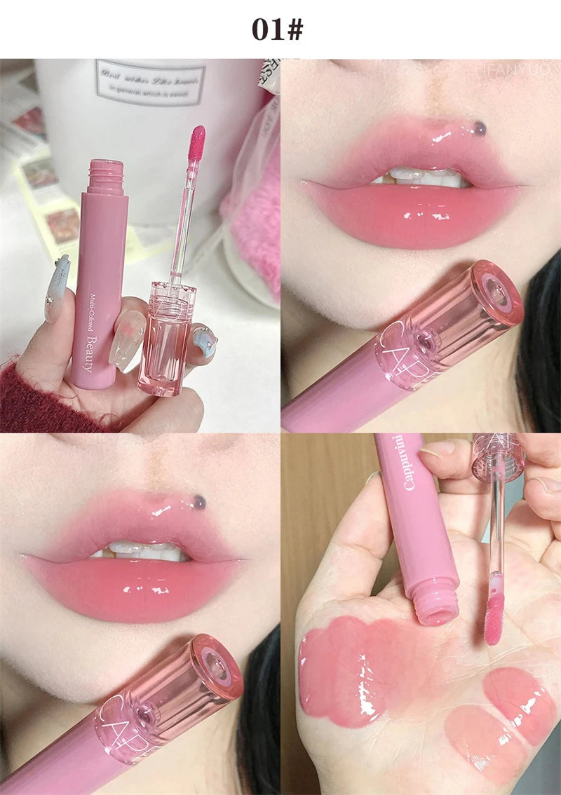 Waterproof Mirror Jelly Lip Glaze 6 Colors Water-light Lip Gloss Long Lasting Moisturising Glossy Red Tint Lips Makeup Cosmetics