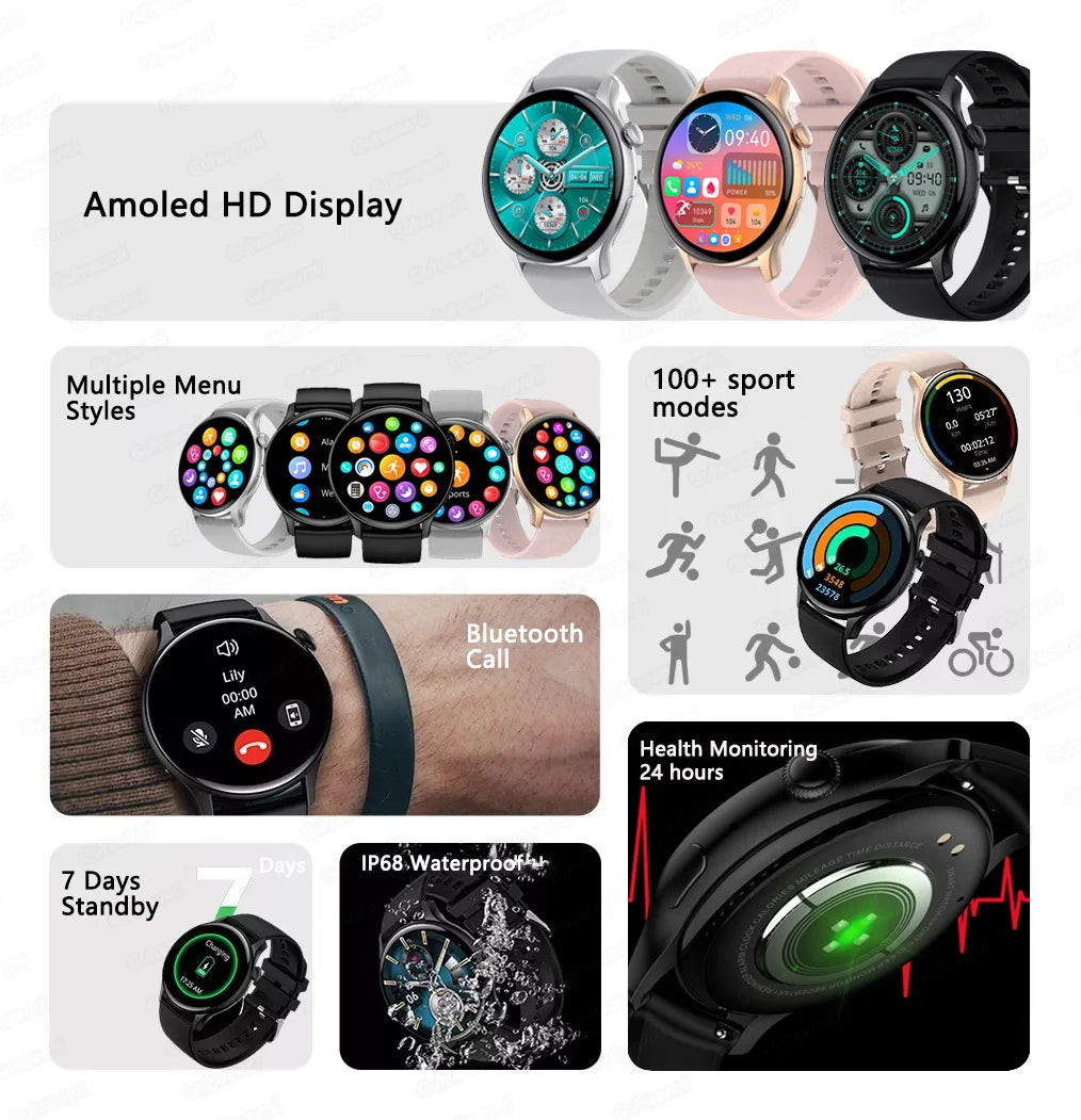 2024 New NFC Smart Watch Ladies 466*466 HD Screen Health Tracker Sports Voice Bluetooth Call Smartwatch Women For Huawei Xiaomi