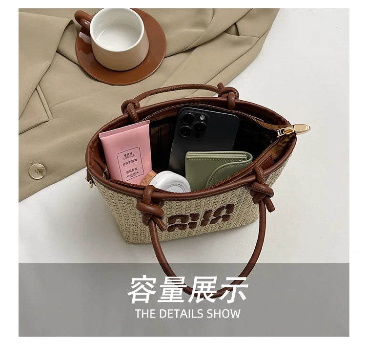 New Summer Beach Grass Woven Bag Women's Handbag Embroidered Thread Fashion Crossbody Bag Women's Unique Design Shoulder Bag