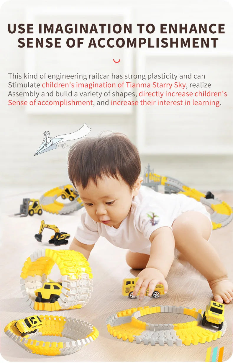 137-467pcs Children Electric Track Toy Car Engineering Car Kids Educational Toys Track Car Train Toys for Children Birthday Gift