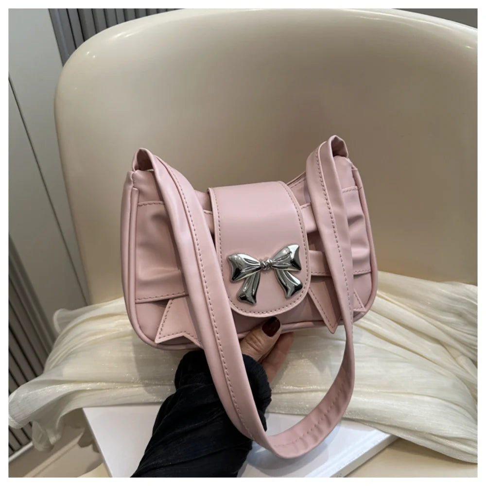 Korean Bow Pleated Shoulder Bag For Women 2024 Spring Summer New Armpit Bag Handbag